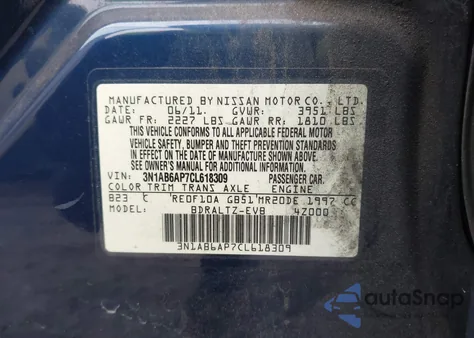 2012 Nissan Sentra 2.0 S из США, поврежденный, VIN 3N1AB6AP7CL618309